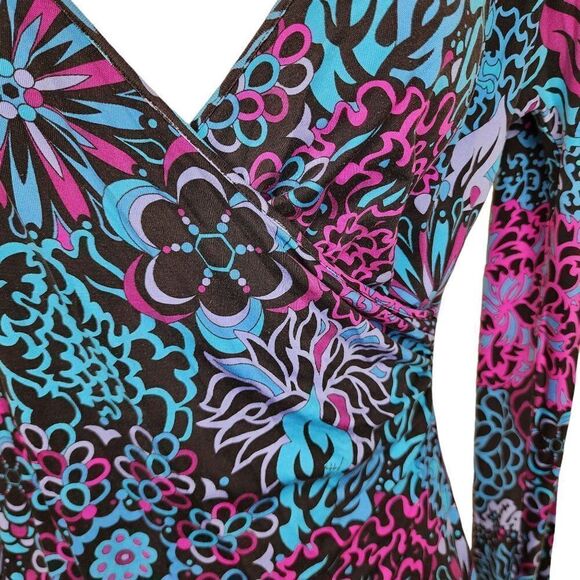 Vintage 90s Y2K Emilio Pucci Wrap Shirt Top Blouse V-Neck Womens Size XS Blue - Picture 4 of 6